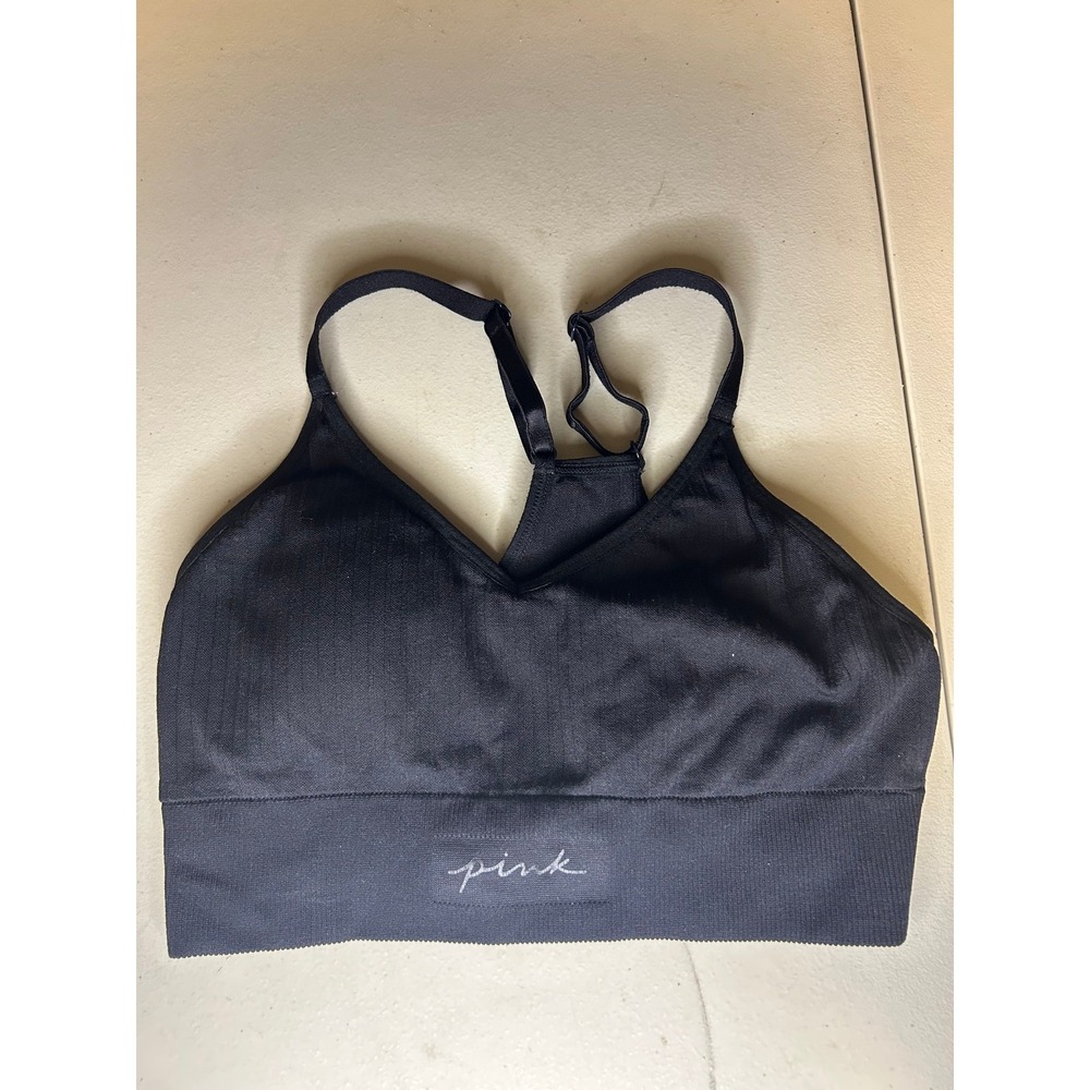 Pink Active Sports Bra Women Small Black Seamless Lightly Lined Athleisure Style